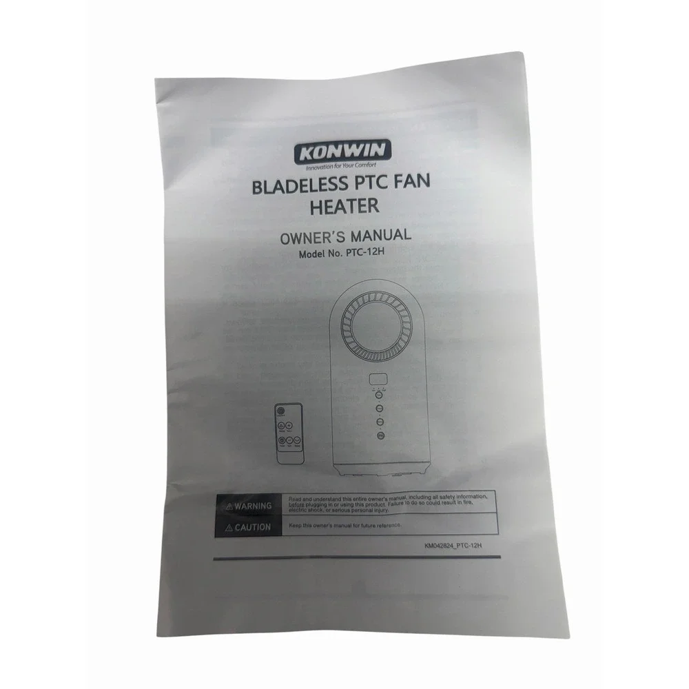 Konwin PTC-12H Bladeless Ceramic Fan Heater 1500W Oscillating Open Box w/ Remote